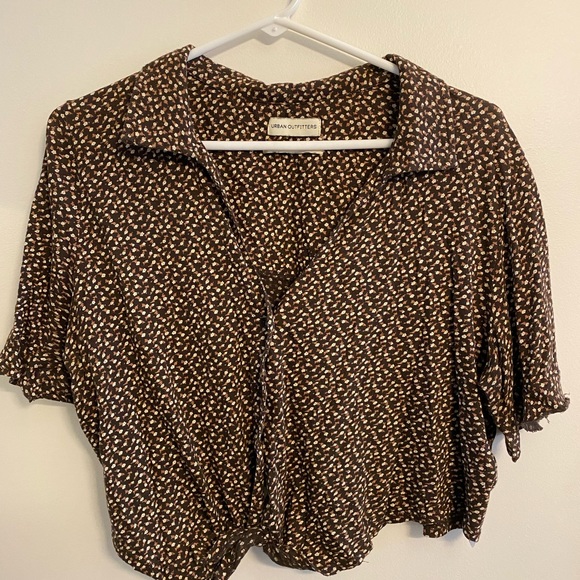 Brown floral crop button down shirt - Picture 1 of 3